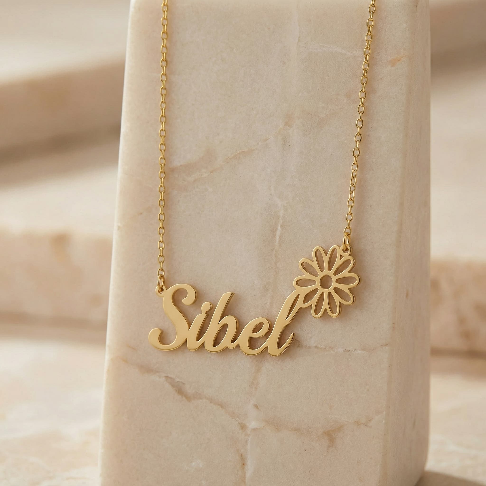 Papatya Detaylı İsimli 925 Ayar Gümüş Kolye